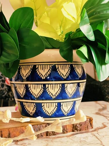 Image of Niyara Ceramic planters pots for Indoor Outdoor Home, Garden Office Decor Balcony Planters Gamla Flower Size Small 6 inches (Blue Handpainted)