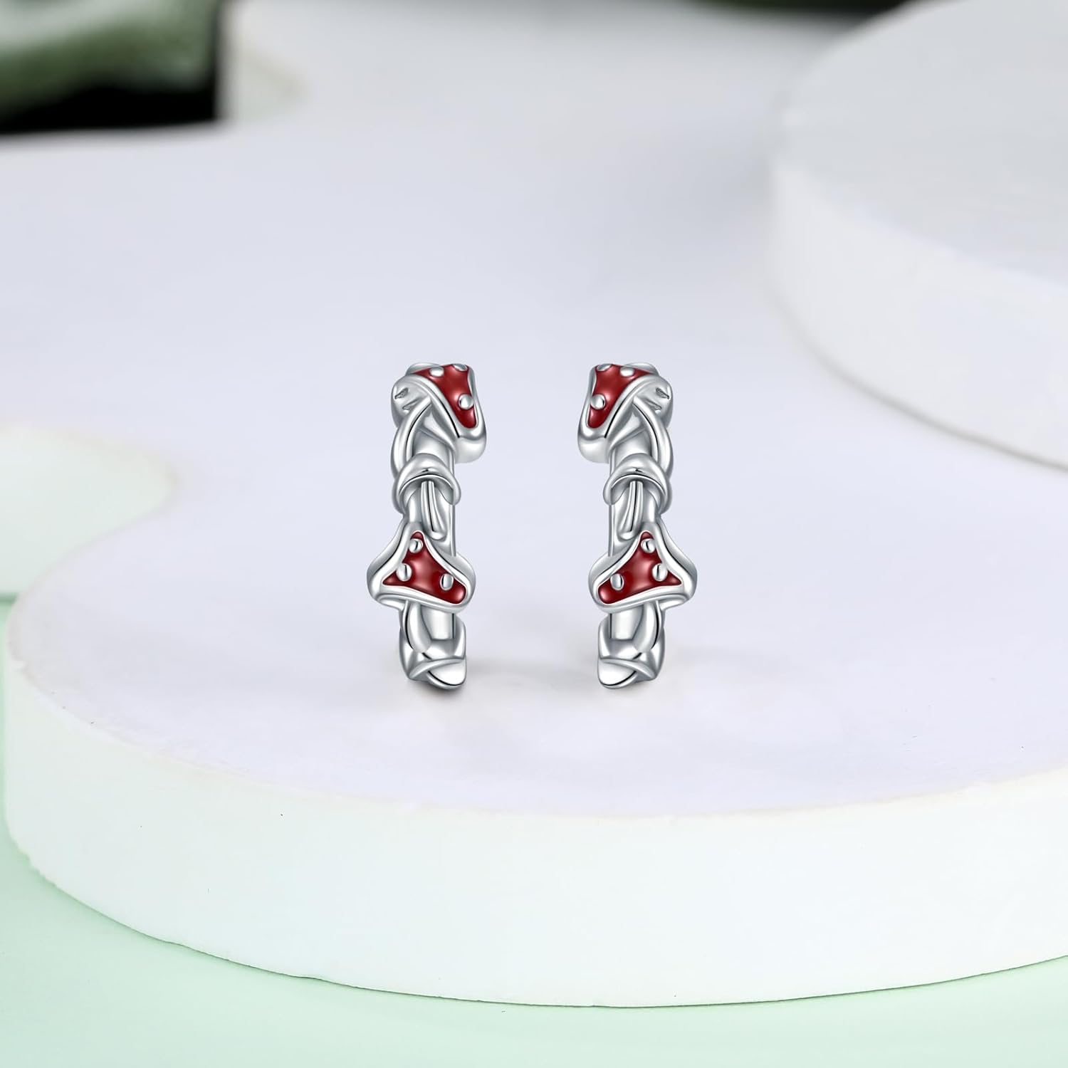 MONGAS Mushroom Earrings Sterling Silver Mushroom Huggie Hoop Earrings Mushroom Jewelry for Women