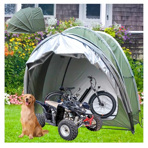Garage Moto per Esterno Appeso 2 in 1 Garage Moto per Esterno con Doppie Porte per 2-5 Biciclette Carport Auto Casette Da Giardino,Green