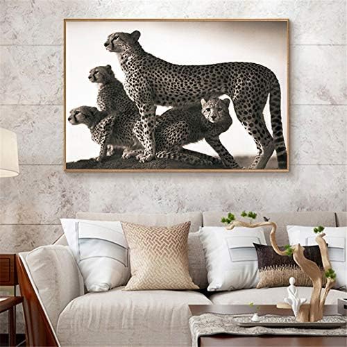 Amazon Co Jp 動物の帆布の絵画丘の上に立っている4つのチーターmdoernファッションポスターリビングルーム用白黒30x45cmフレームレス ホーム キッチン