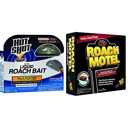Hot Shot Liquid Roach Bait, Roach Killer, 1 Pack, 6-Count & Black Flag Roach Motel Traps, 2-Count, 1-Pack