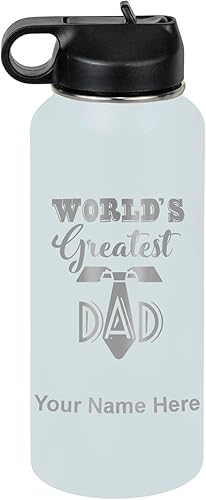 Miniatura 16 de LaserGram Botella de agua personalizada, World's Greatest Dad, acero inoxidable de doble pared aislada al vacío con popote superior, regalo grabado