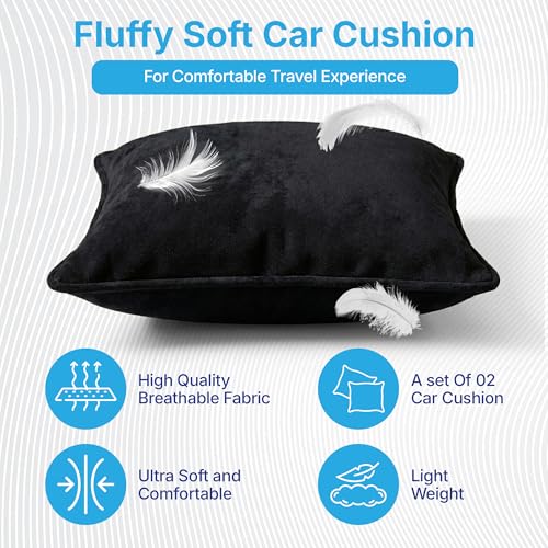 Image of Kingsway Car Accessories Seat Cushion Pillow, Universal Use for Long Drive Travel Comfort, Memory Foam Car Cushion in Black, Super Soft and Super Comfort Design Backrest Pillow for Car, Pack of 2