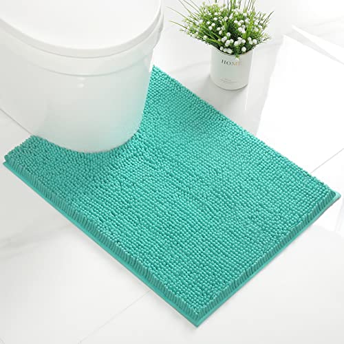 smiry Tapis de WC en chenille douce - En forme de U - Antidérapant - Absorbant - 50 x 60 cm - Vert sarcelle Cover