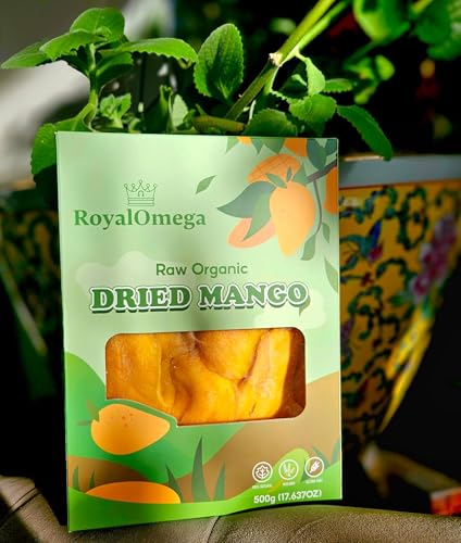 RoyalOmega Organic Dried Mango Slices |All-Natural, Non-GMO | Mouth-Watering Dried Mangoes | Nutritious & Delicious Healthy Snacks for Kids and Adults - 500 grams