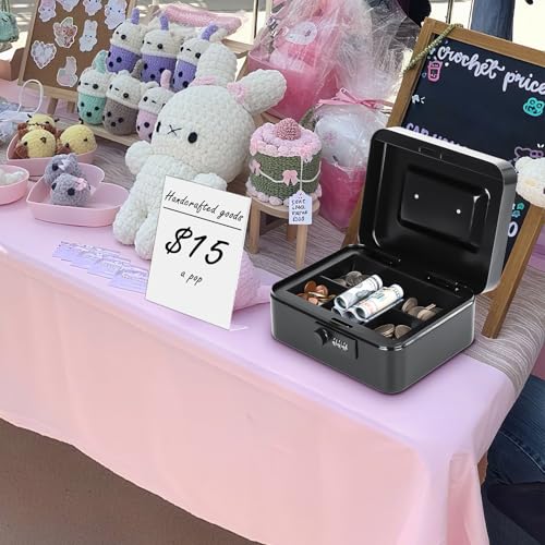 Image of KYODOLED Small Metal Combination Lock Box for Cash and Medication, 2 Pack | Keyless 3-Digit Lock, Removable Coin Tray, Storage for Bills and Small Items, Ideal for Gifting, 7.87 x 6.3 x 3.35 in, Black