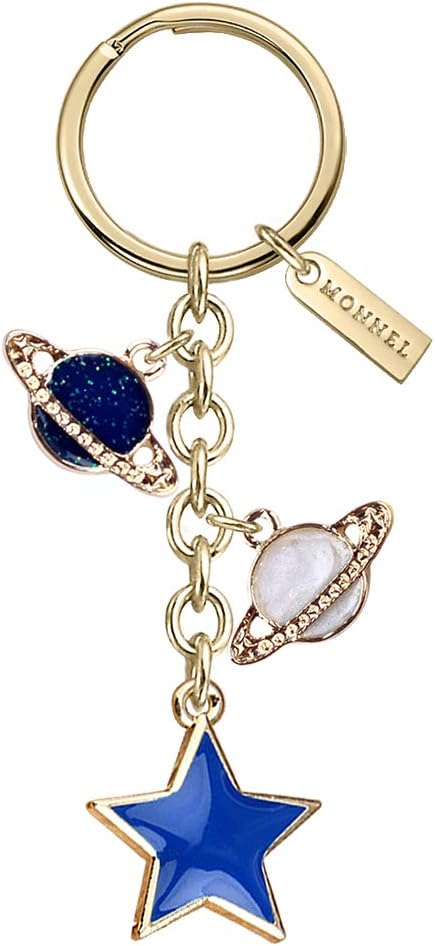 Z561 Little Star Saturns Keychain Charms Pendants with Velvet Bag (White Blue)