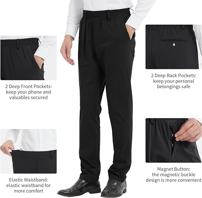 LETAOTAO Mens Elastic Waist Pants for Seniors High Stretch Expandable Waist Slacks for Elderly with Magnet Button