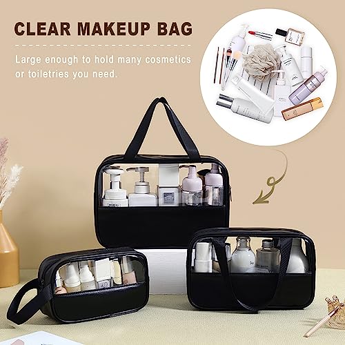 Clear Makeup Bag, 3 Pcs of Cosmetic Bags Set, Transparent PVC Travel Makeup Pouch, Waterproof Cute Toiletry Bag for Women (Black)4