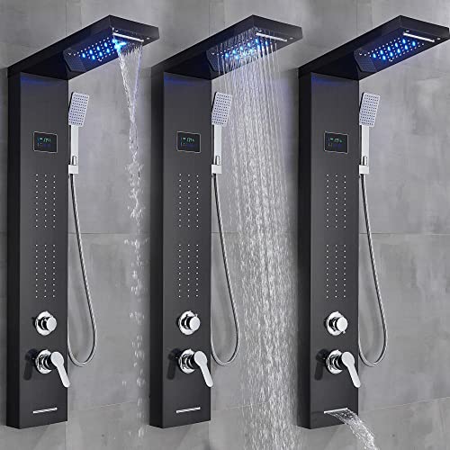 Panel de Ducha Led con Torre de Masaje, Chorros Corporales, Sistema Resistente al Agua y Cascada, Acero Inoxidable miniatura 4