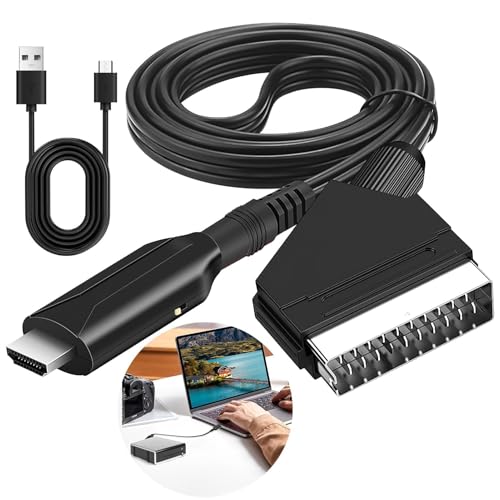 Scart-zu-HDMI-Konverter, All-in-One-Video-Audio-Scart-Kabel auf HDMI-Adapter mit USB-Stromkabel, HD 720p/1080p, Plug-and-Play, f&uuml;r HDTV, DVD-Player, Monitor, Projektor, STB, VHS, Xbox, PS2, PS3, Sky