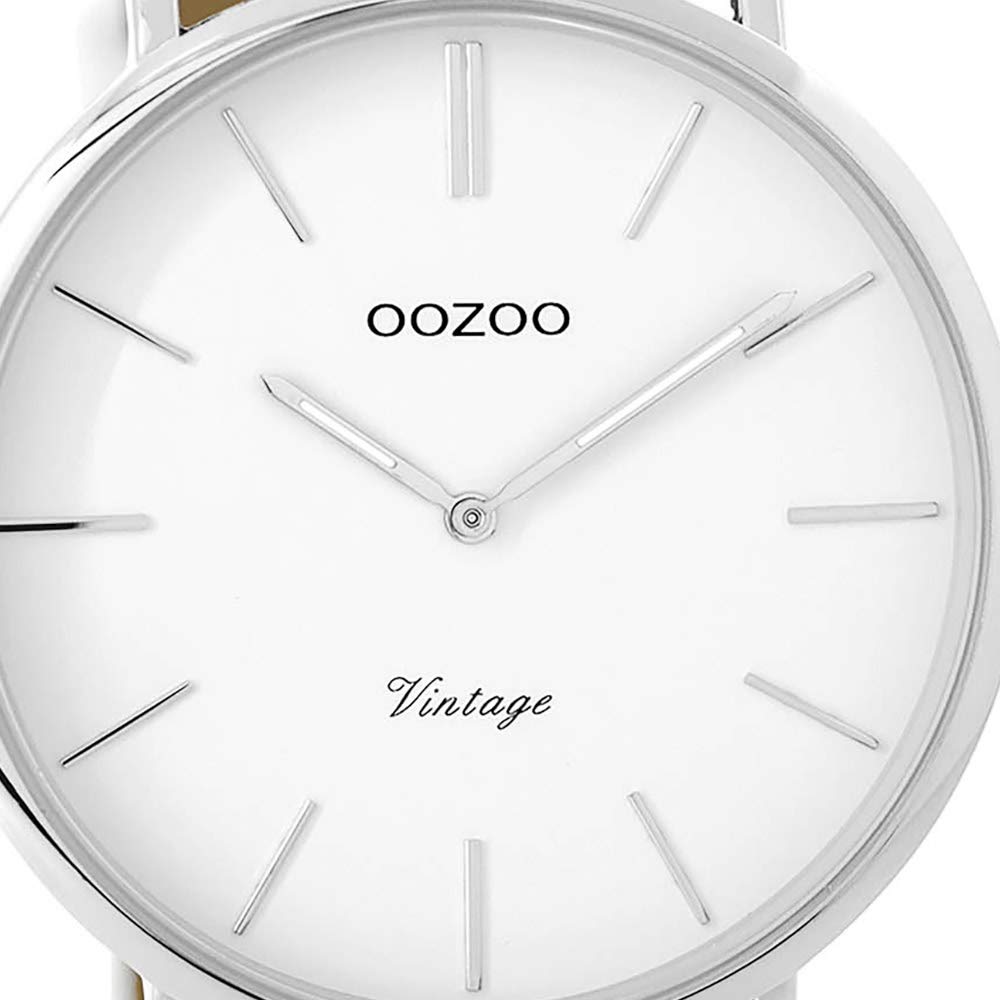 Oozoo Vintage Herrenuhr Lederband 44 MM Weiss/Weiss C9310