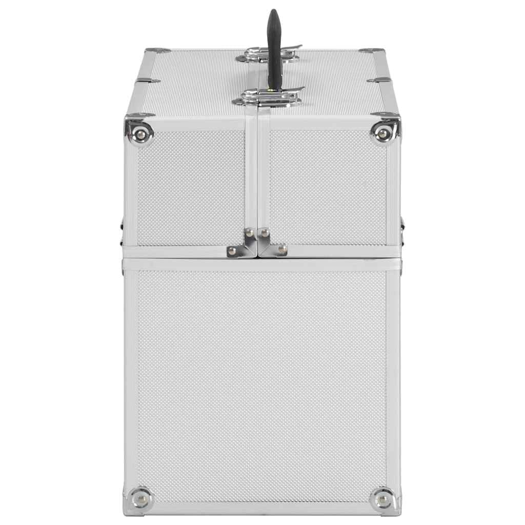 Kosmetikkoffer 38x23x34 cm Silbern Aluminium mit ausziehbarem Oberteil und Fächern für Reise Urlaub Handgepäck wasserdicht, platzsparend, robust, für Damen und Herren, Beauty Organizer