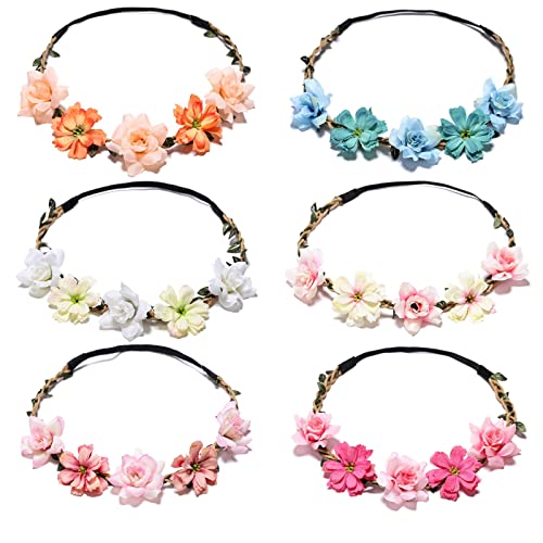 CTForest Pack of 6 Daisy Flower Headbands, Wedding Hair Wreath, Flower Wreath Hair, Perfect for On the Go or as a Gift (6 Styles)
