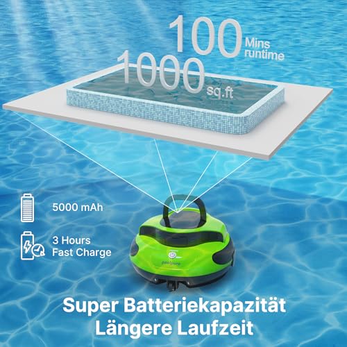 POOLPURE 2025 Neu Pool Robot, 55 Wh-120 Minutes Cleaning Time, Double Motor, LED Indicators, Self-Parking Function, IPX8 Waterproof, Wireless Pool Vacuum Cleaner, for Built-in Flat Pools – Bild 4