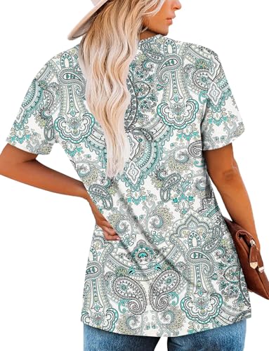 KISSMODA Tops for Womens Summer Cute Short Sleeve Shirts Trendy Notched Neck Blouses Casual Loose Pleated Tunics S-3Xl