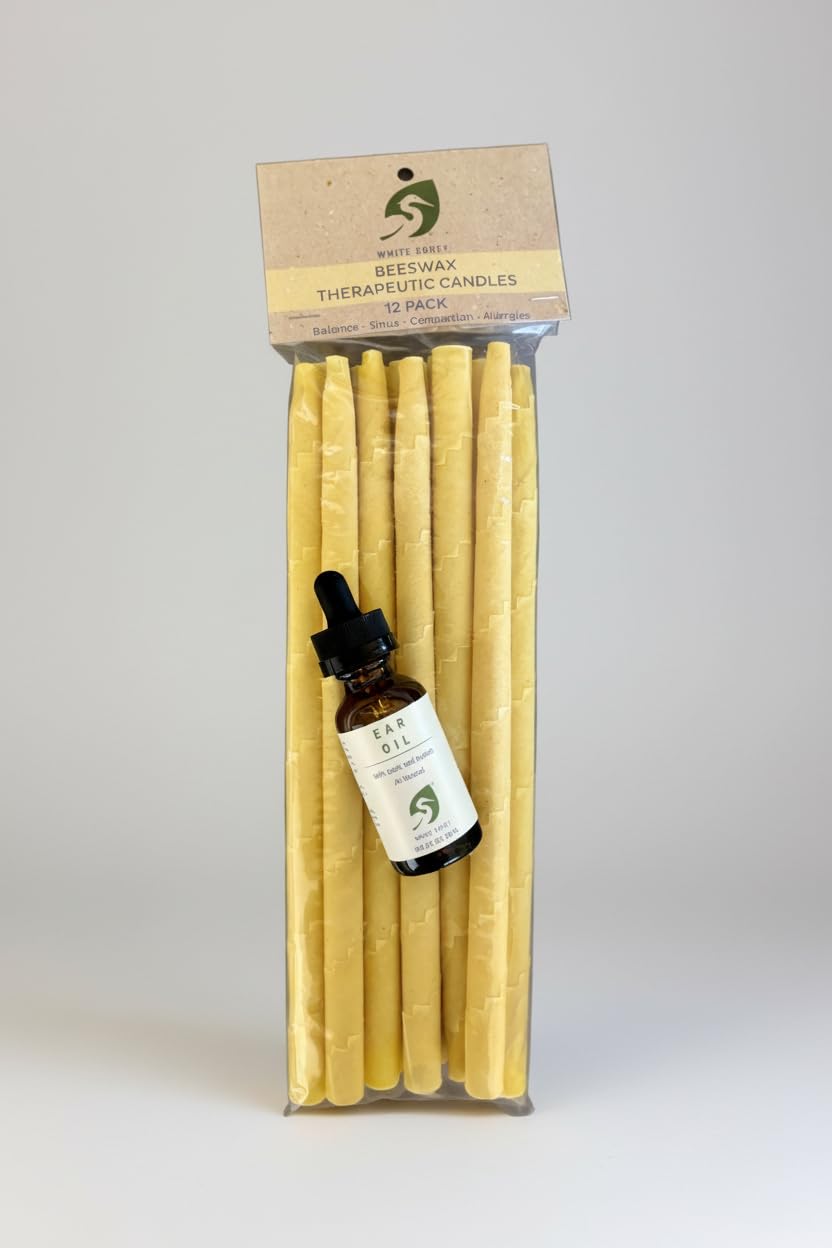 White Egret Beeswax Ear Candling Kit 12 Natural Beeswax Ear Candles Soothing Ear Oil Traditional Ear Care Relaxation