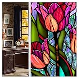 Fensterfolie Bunt Bunte Retro-Blumenvogel-PVC-elektrostatische Glasaufkleber, gebeizt, statisch haftend, Milchglasfolie(Color-19)