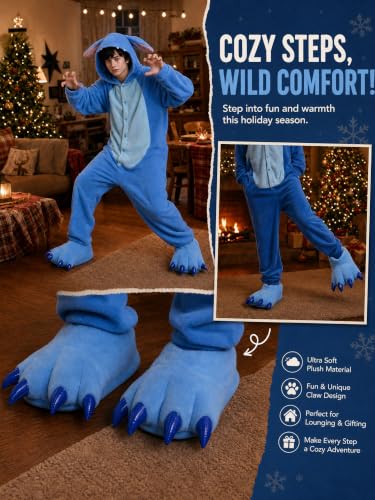 Image of acdiac Unisex Soft Monster Claw Slippers Fun Dino Slippers Animal Paw Shoes For Men Women Boy Girl With Home Halloween Party Cosply Costume Footwear