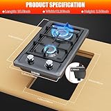 Gas Hob,Built-in Stainless Steel Gas Hob 2 burners with Flame Failure Protection,Cast iron grille,Power cable110cm/43in,Cast Iron Pan Support,LPG/NG Kit,51cm x 31cm - Image 3
