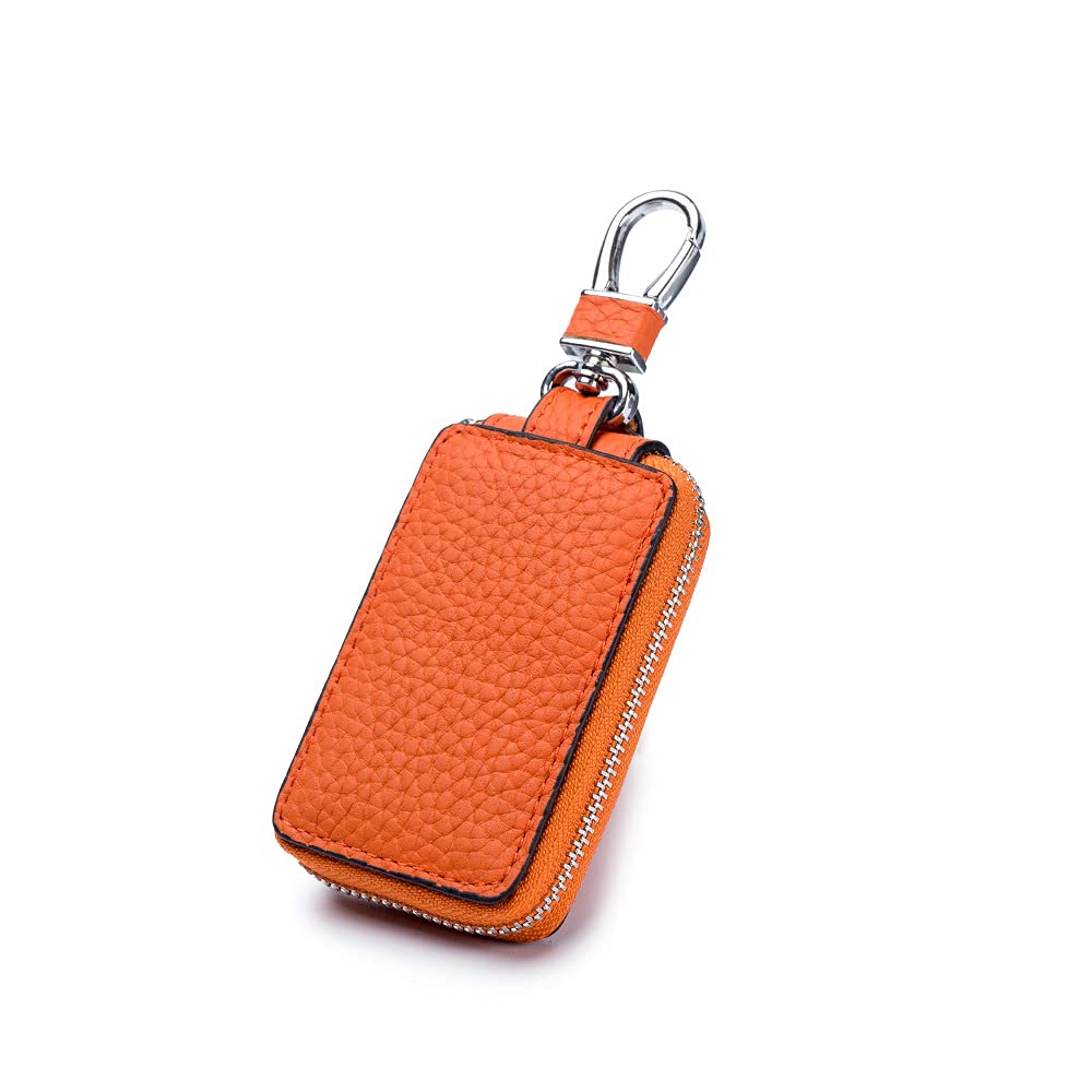 AdiStylinno Custodia per chiave auto, in pelle PU, universale, con portachiavi e moschettone, per uomo e donna, curry, 8 x 5 x 2.5 cm / 3.1 x 2 x 0.9 in