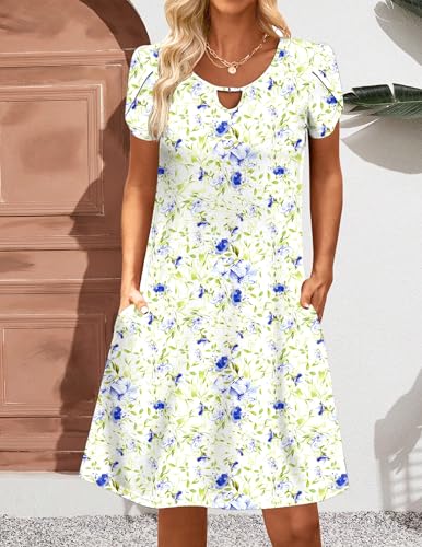 Image of Zeagoo Women's Casual A-Line Dresses with Pockets Summer Floral Tshirt Dress Short Sleeve Mini Dress Flowy Sundresses