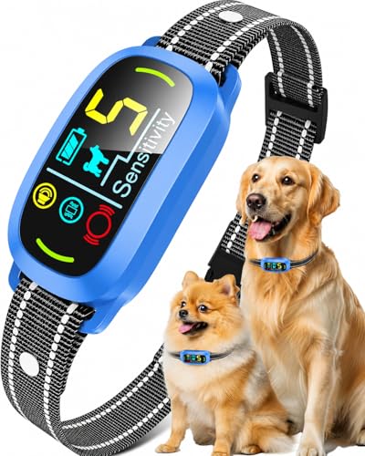 Image of Smart AI Bark Collar for Large Medium Small Dogs, Anti Barking Device with 5 Training Modes, Exclusive Forced Bark-Stopping, Rechargeable IP67 Waterproof Bark Collar with 5 Sensitivity (Blue)