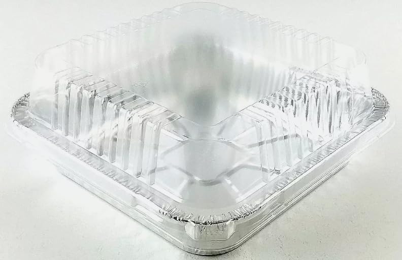 PROPAC & SEAL Square Aluminum Foil Cake Pan w/Dome Lid - Disposable Pans PACK OF (25)