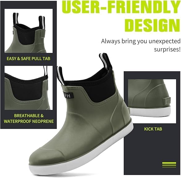 Deck Boots Mens, Rain Boots Anti-Slip Fishing Booties Waterproof Ankle Rain Shoes Rogue Wave Durable Rubber Boots Outdoor Footwear - Image 3