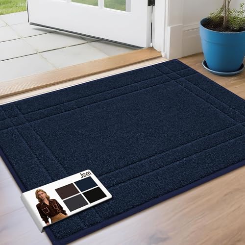 JSEI Entryway Rugs Doormat 24"x36", Non-Slip Dirt Trapper Door Mats Indoor, Washable Absorbent and Stain Resist Welcome Floor Mat for Front Door, Dog Door Mat, Dirty Wet Shoes & Paws, Navy B