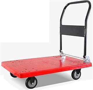 Platform Truck Push Dolly Flatbed Cart Small Platform Truck with Plastic Deck and Metal Handle Folding Trolley Easy Storage and High Load Capacity Red Cart Dolly ()