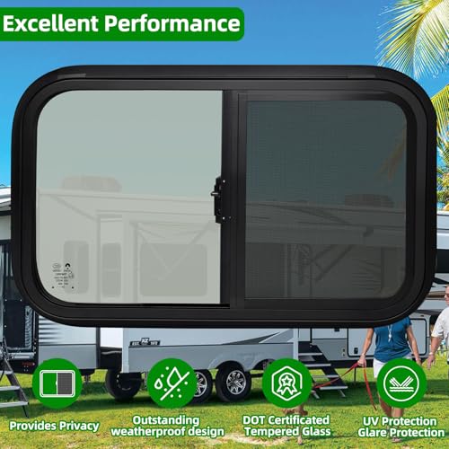 Image of 18 inchW x 15 inchH RV Windows for Cargo Trailer Camper,Tinted Horizontal Sliding | RV Cargo Trailer Camper Window Replacement w /Screen&Trim Ring,Fit 15 /16 inchor 1-3 /8 inch Thick Wall,Allow Error 1 /16 inch,DOT Approved