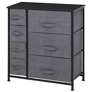 HOMCOM ladekast opbergkast met 7 opvouwbare stoffen lades metalen frame + hout + vliesstof grijs 63,5 x 30 x 71 cm