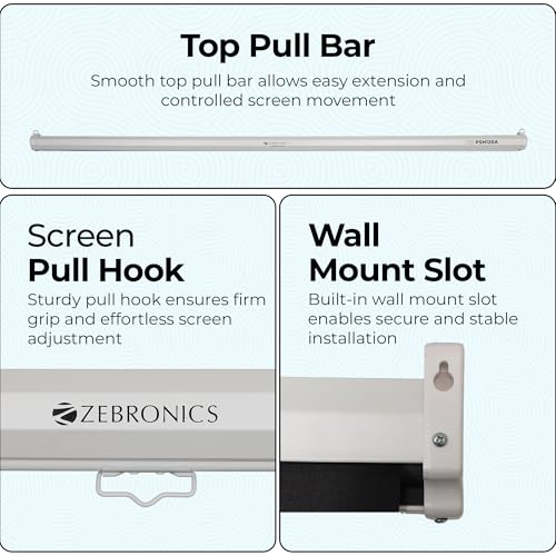 Image of Zebronics Projector Screen, 120 Inch (304.8 cm), 4K Support, 160 Viewing Angle, 4:3 Aspect Ratio, Matte Finish, Black Backing, Wall & Ceiling Mountable, Metal Housing (PSH120A)