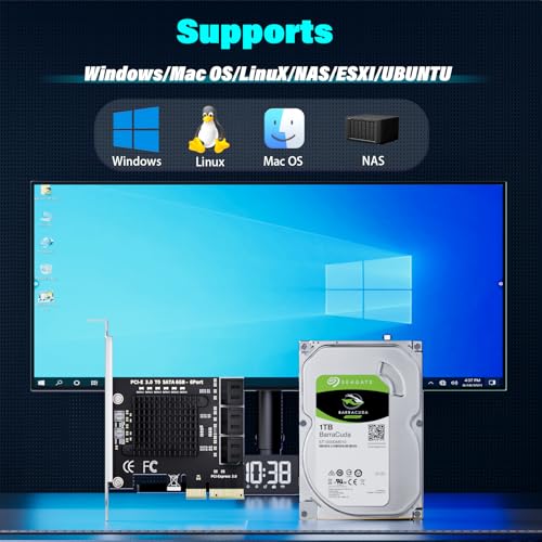 Image of 6-Port SATA Expansion Card (PCIe 3.0 x4 to 6Gbps SATA Card), Compatible with Windows /Mac /Linux /NAS (6 Port-PCIE X4)