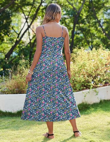 Image of Zeagoo Women's Summer Casual Boho Sundress Spaghetti Strap Square Neck Flowy Midi Dresses A Line Beach Dress with Pockets