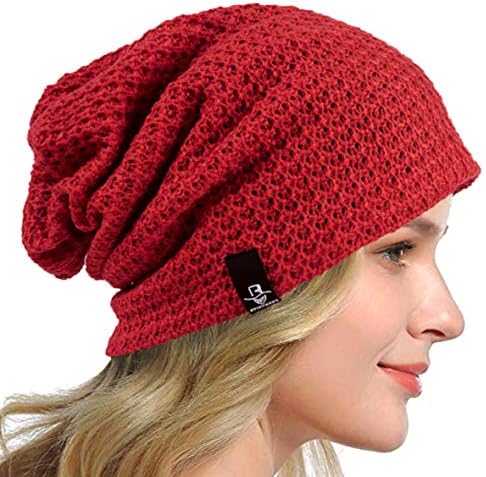 HISSHE Women's Slouchy Beanie Knit Beret Skull Cap Baggy Winter Summer Hat B08w (Solid Red)