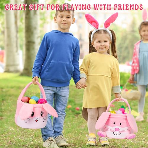 Image of Easter Bunny Baskets for Kids,With foldable ears,Cute egg hunting bag bucket,Easter gifts for boys and girls (PINK)