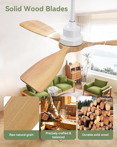Image of Sofucor 48 Inch Smart Wood Ceiling Fan No Light, Alexa /App /Remote Control