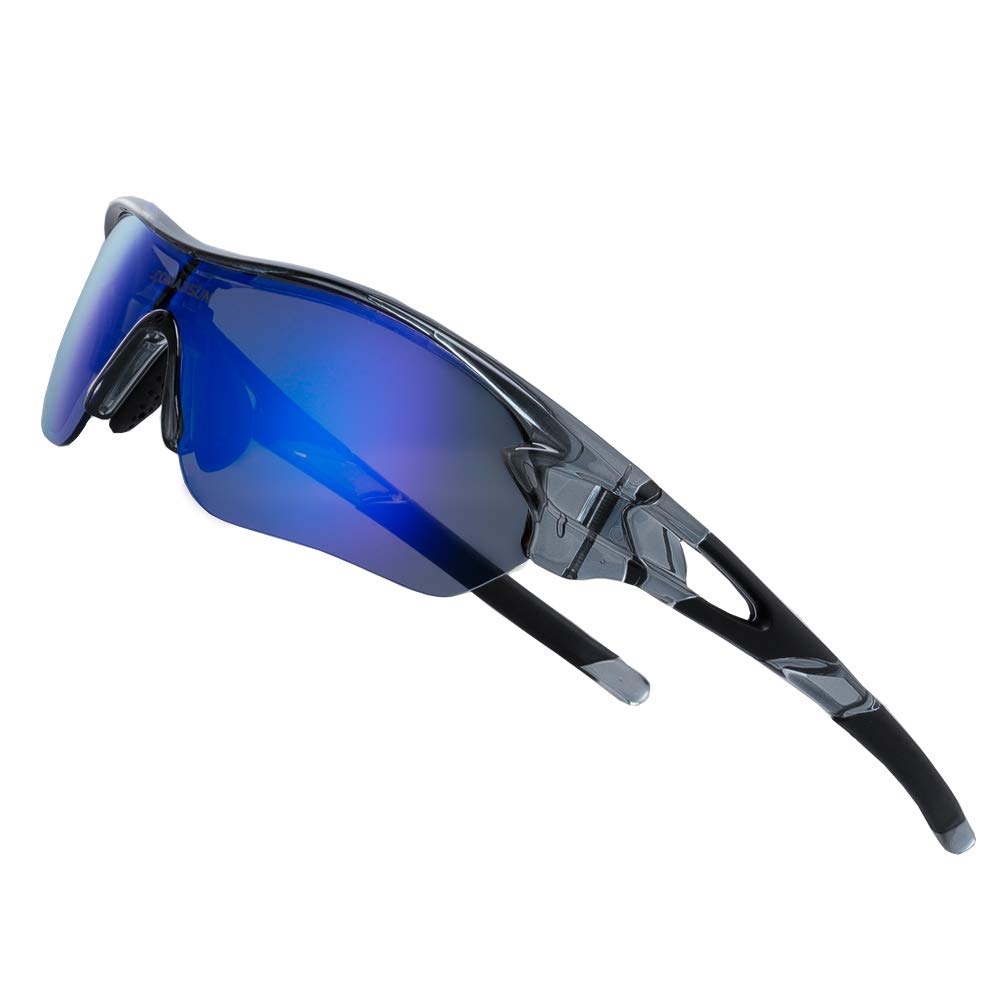 COMAXSUN Cycling Polarized Sunglasses for Men Women Running Driving Fishing Trekking Sports Glasses with 5 Lens (Gray Black)