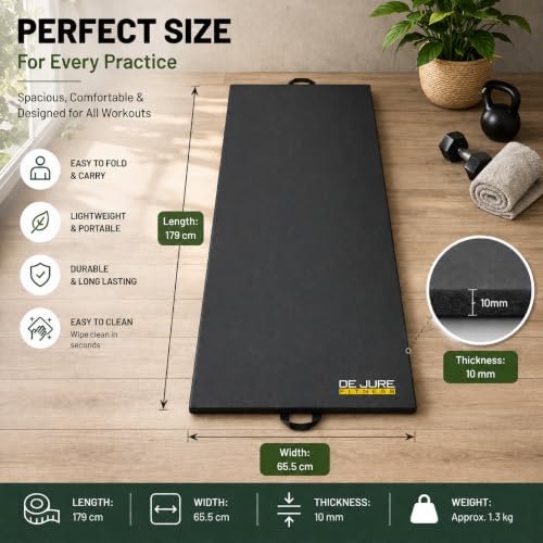 Image of De Jure Fitness PVC Leatherette Yoga Mat 10mm Thick | Non-Slip XL Exercise Mat | High-Density Cushioning | Odorless, Eco-Friendly & Sweat-Resistant | Home Gym Workout Mat | Olive Green - 10MM