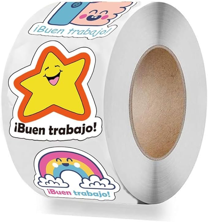 Image of Reward Stickers - Spanish Classroom Essentials with Buen Trabajo Labels for Student Motivation & Fun