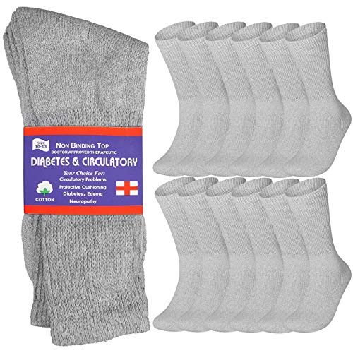 Special Essentials 12 Pairs Men's Cotton Diabetic Crew Socks Grey 10-13