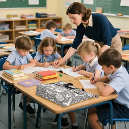 Decorative Kids Cute Tote Bags for Kids Adults, Grey and White Valentine Love Bird Waterproof Tote Bag Resuable Grocery Bag with Zipper for School Shopping Beach Rainbow para libros de lectura4