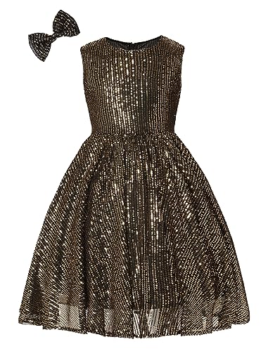 Mebius Girls Sequin Dress Sleeveless Sparkly Special Occasion Kids Party Sequence Sparkle Dress Birthday 8-14Y