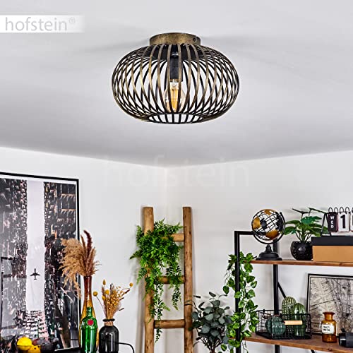 Deckenleuchte Oravi, runde Deckenlampe aus Metall in Schwarz/Goldfarben-antik, 1-flammig, E27-Fassung, ohne Leuchtmittel, Ø 30 cm, Retro/Vintage Leuchte mit tollem Lichteffekt durch Gitter-Optik