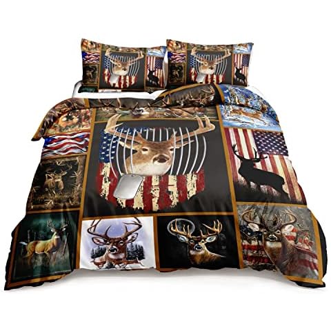 HOSIMA Elk Antlers Bedding Set 3 Piece, Cute ainnimals Pattern Design Comforter Set and 2 Pillow Cases, Soft Microfiber Teen boy Bedding, Full Size. (BLG42,Full 78"x88") Cover