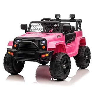 Karlhome 12V Electric Ride on Cars for Kids, Electric Ride-ons with Remote Control, 2 Motors Ride on Off Road Truck Toy w/Openable Doors, Slow Start, Horn, LED Lights, MP3 Radio, 3 Speeds (Pink)
