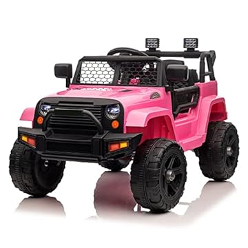 Karlhome 12V Electric Ride on Cars for Kids, Electric Ride-ons with Remote Control, 2 Motors Ride on Off Road Truck Toy w/Openable Doors, Slow Start, Horn, LED Lights, MP3 Radio, 3 Speeds (Pink)