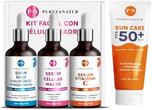 PUREZA NATUR Kit que incluye paquete serums celulas madre, Vitamina C y ...